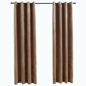 vidaXL cortinas opacas con anillas 2 uds terciopelo beige 140x225 cm