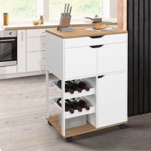 Carro de cocina con ruedas - blanco y madera - 60x40x85 cm
