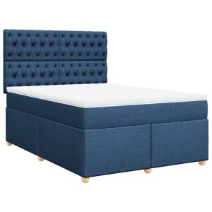 vidaXL cama box spring con colchón tela azul 160x200 cm