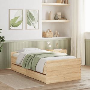 Cama -100x200 cm con cajones roble sonoma
