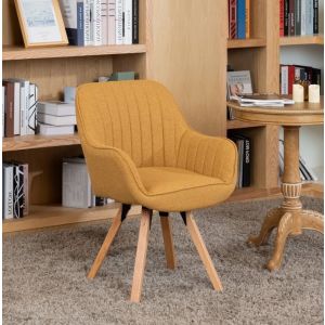 Sillón de oficina giratorio - tela amarilla - patas de haya - 57x56x83 cm