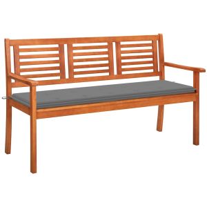 Banco de jardín 3 plazas madera maciza eucalipto y cojín 150 cm joy247981