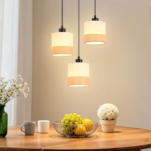 Nettlife lámpara colgante vintage 3 luces E27 pantallas tela blanca comedor