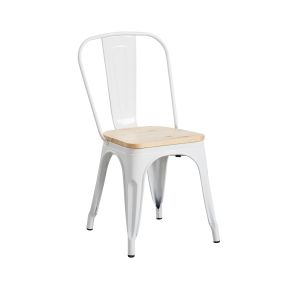 Silla industrial strong con asiento de madera 45x54x85cm blanco Thinia Home