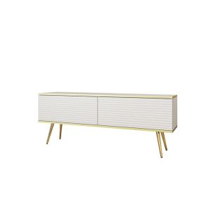 Mueble tv contemporáneo - blanco y patas doradas - 135 x 30 x 52 cm