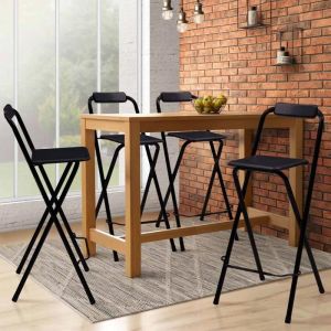 Taburetes de bar plegables negros lote de 4 47x45x99 cm