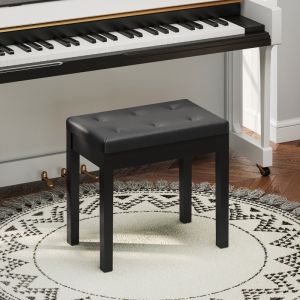 Banco de piano con almacenamiento cuero regenerado negro 1 plaza 55x34x50cm