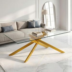 Mesa de centro de cristal y metal dorado rectangular 46x120x60cm