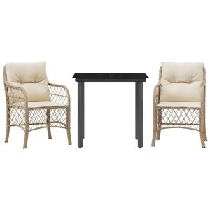 vidaXL sillas y mesita de jardín 3 piezas ratán sintético cojín beige