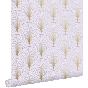 Estahome papel pintado arte deco morado lila y oro 53 cm x 10.05 m
