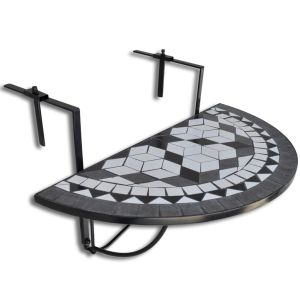 vidaXL mesa de balcón colgante mosaico negro y blanco