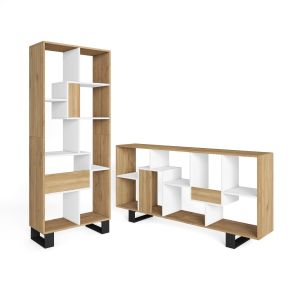 Librería estantería, 67x31x174cm, roble y blanco,