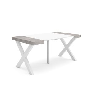 Mesa extensible, 160x90x73cm, blanco y cemento, patas madera maciza rf2736