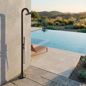 Ducha exterior color canna di fucile en acero inoxidable 316l con dos entra