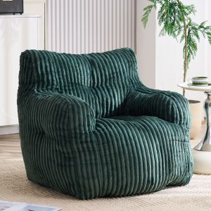 Sillón puff de pana verde con espuma viscoelástica 1 plaza