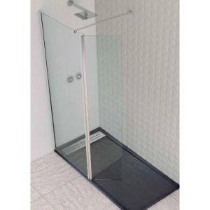 Mampara fija 100cm. + abatible 40cm. Perfil cromo brillo con antical.