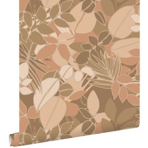 Estahome papel pintado hojas cerval y rosa terracota 50 x 900 cm
