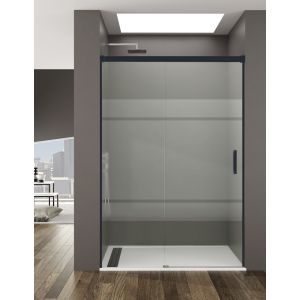 Mampara de ducha frontal basic 1+1 100-105cm serigrafiado perfil negro