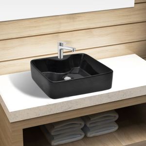 Lavabo de cerámica cuadrado con orificio de grifo/desagüe negro eerf6645