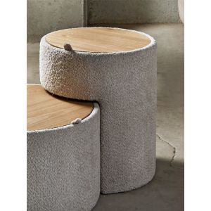 Mesa auxiliar con almacenaje rizo suave beige 57 cms. 47x47x57 cms