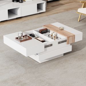 Mesa de centro cuadrada con tapa extensible blanco 39x70x70cm