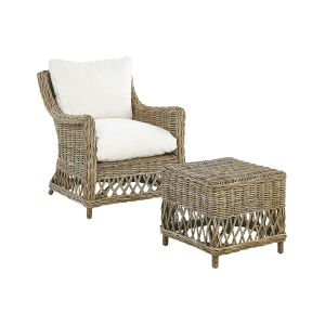 Sillón de jardín con cojines ribolla con reposapiés ratán natural