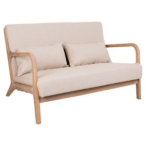 Sofá de madera tapizado color crema 122x85x74