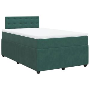 vidaXL cama box spring con colchón terciopelo verde oscuro 120x200 cm