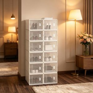 Zapatero modular apilable transparente y blanco 18,5x25x35,5cm