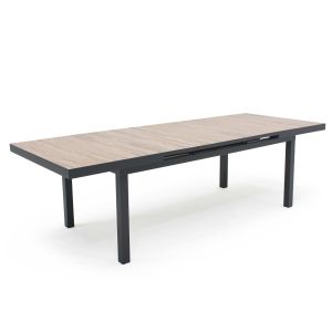 Oviala - mesa extensible de aluminio y cerámica imitación madera