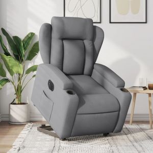 Sillón eléctrico reclinable elevable de tela gris claro qweo4574