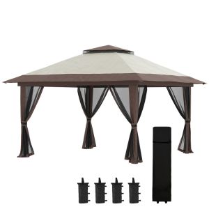 Carpa plegable 392x392x283 cm metal, poliéster color beige Outsunny