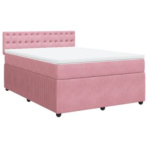 vidaXL cama box spring con colchón terciopelo rosa 140x190 cm