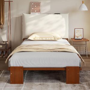 Cama infantil 90x200cm con somier de lamas de madera, marrón