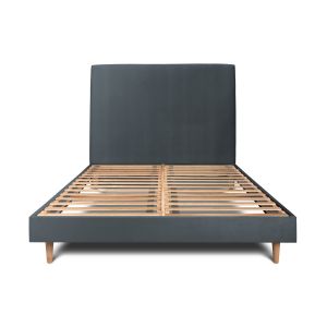 Cama de 135x190 cm con cabecero tapizado - tejido de terciopelo - gris antr