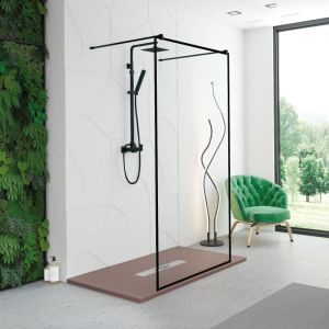 Mampara fija ducha 1 hoja doble brazo manacor negro cristal simple 120 cm