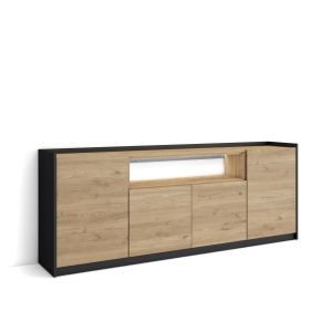 Aparador para salón, 207x37x80cm, roble y negro, LED rf4939