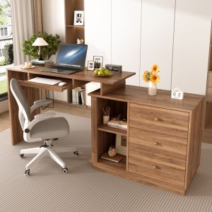 Mesa de escritorio multifuncional con cajones nogal 76x110x40cm