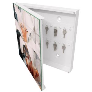 Caja de llaves 30x30x5 elegancia floral, apertura izquierda blanca
