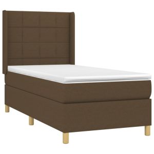 vidaXL cama box spring colchón y luces LED tela marrón oscuro 90x200cm