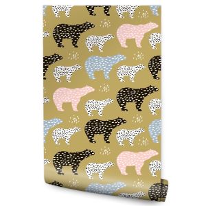 Papel Pintado Para Dormitorio Con Oso Polar Colorido 53cm x 10m