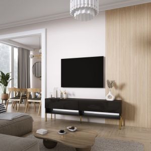 Mueble de tv contemporáneo - negro mate y patas doradas - 170 x 32 x 52 cm