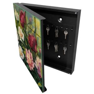 Caja guarda llaves 30x30x5 flores coloridas, apertura izquierda
