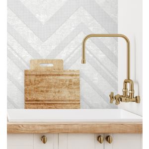 Papel pintado gaulan  geométrico zigzag blanco con textura en 10.6m²