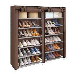 Armario zapatero tela con puertas cremallera nyana home 110x120x30cm marron
