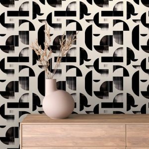 Papel pintado geométrico diseño abstracto eclipse negro 60cm por 250cm