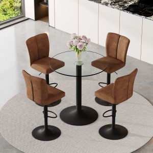 Mesa bar redonda cristal con 4 taburetes giratorios 92x89x89cm