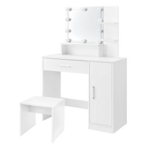 Tocador con taburete, tocador 90x38x137 cm, blanco ml-design