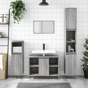 Set de muebles de baño 3 pzas madera contrachapada gris sonoma(sin lavabo)
