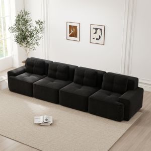 Sofá modular 4 plazas pana negra asiento profundo antideslizante